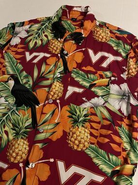 Virginia Tech Hokies VT Short Sleeve Hawaiian Shirt MEDIUM Tropical Beach Toucan